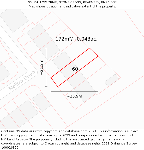 60, MALLOW DRIVE, STONE CROSS, PEVENSEY, BN24 5GR: Plot and title map