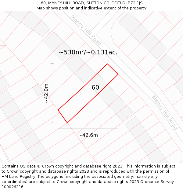 60, MANEY HILL ROAD, SUTTON COLDFIELD, B72 1JS: Plot and title map