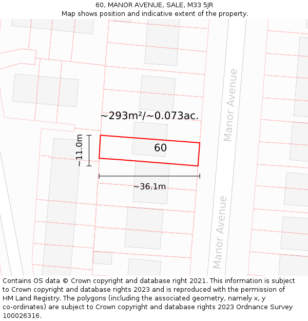 60, MANOR AVENUE, SALE, M33 5JR: Plot and title map