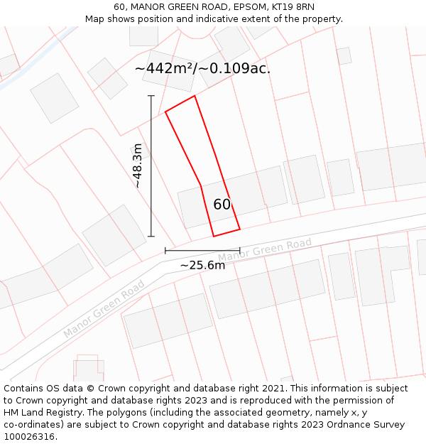 60, MANOR GREEN ROAD, EPSOM, KT19 8RN: Plot and title map