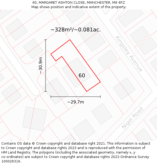 60, MARGARET ASHTON CLOSE, MANCHESTER, M9 4PZ: Plot and title map