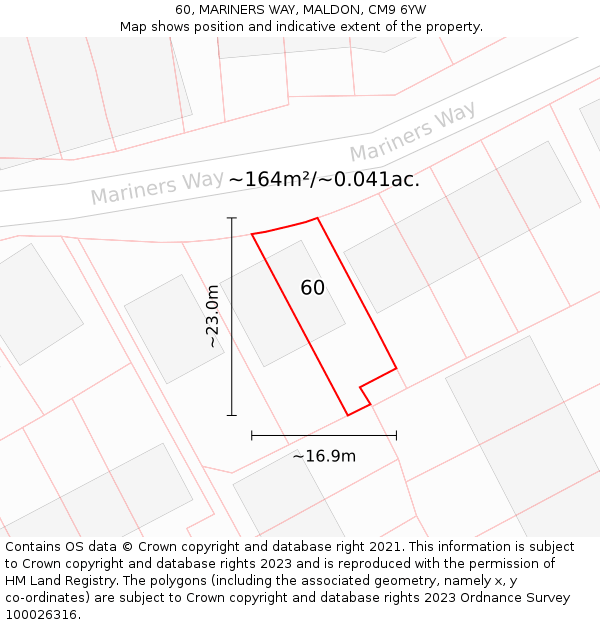 60, MARINERS WAY, MALDON, CM9 6YW: Plot and title map