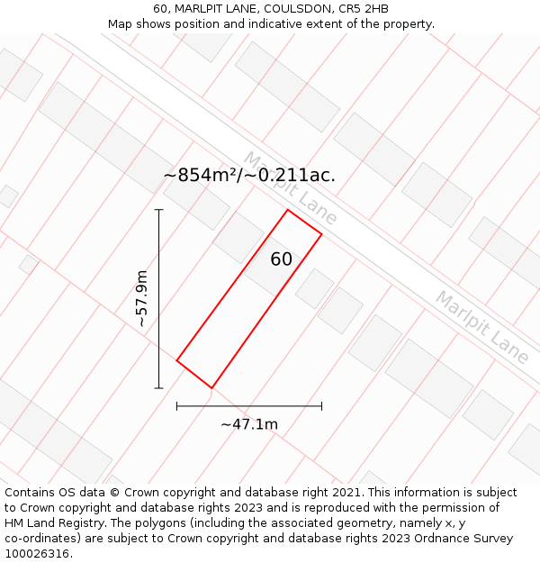 60, MARLPIT LANE, COULSDON, CR5 2HB: Plot and title map