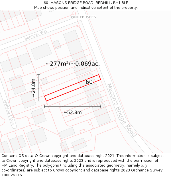 60, MASONS BRIDGE ROAD, REDHILL, RH1 5LE: Plot and title map