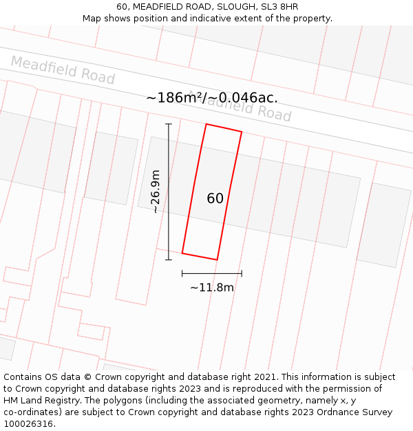 60, MEADFIELD ROAD, SLOUGH, SL3 8HR: Plot and title map