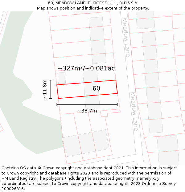 60, MEADOW LANE, BURGESS HILL, RH15 9JA: Plot and title map