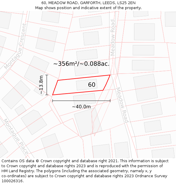 60, MEADOW ROAD, GARFORTH, LEEDS, LS25 2EN: Plot and title map