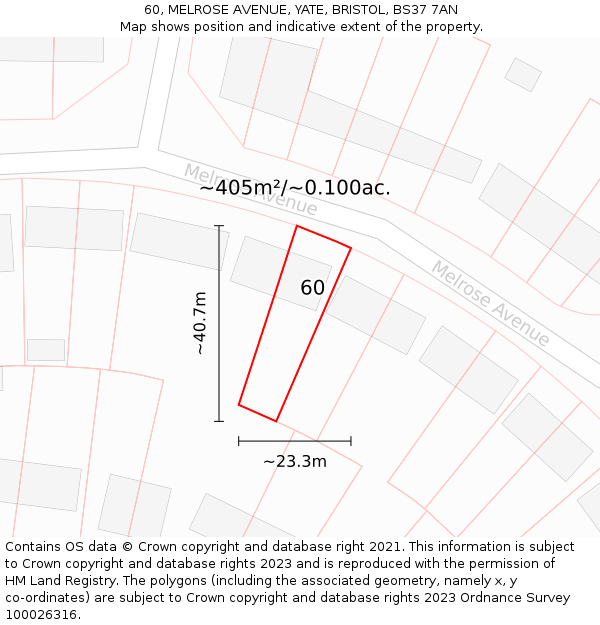 60, MELROSE AVENUE, YATE, BRISTOL, BS37 7AN: Plot and title map