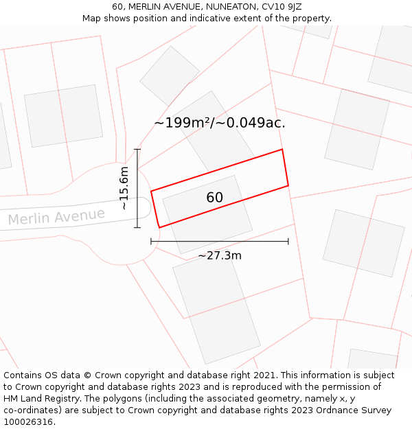 60, MERLIN AVENUE, NUNEATON, CV10 9JZ: Plot and title map