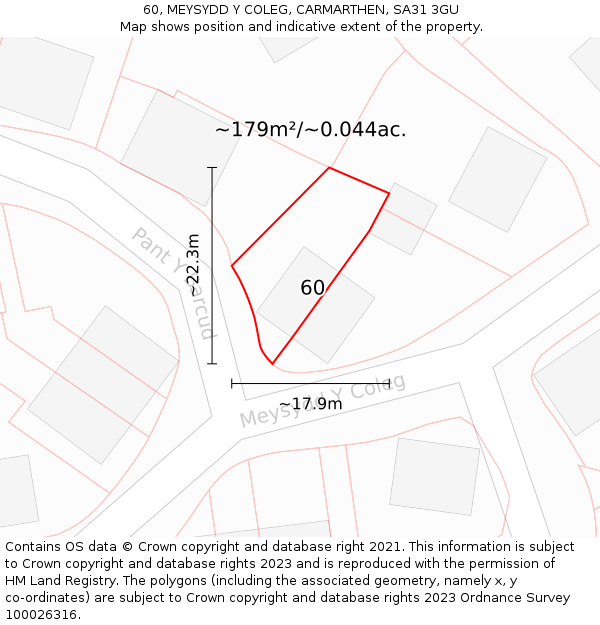 60, MEYSYDD Y COLEG, CARMARTHEN, SA31 3GU: Plot and title map