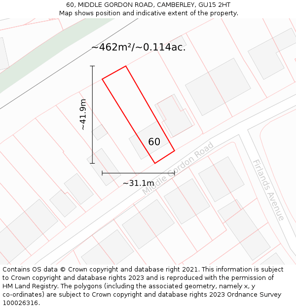 60, MIDDLE GORDON ROAD, CAMBERLEY, GU15 2HT: Plot and title map
