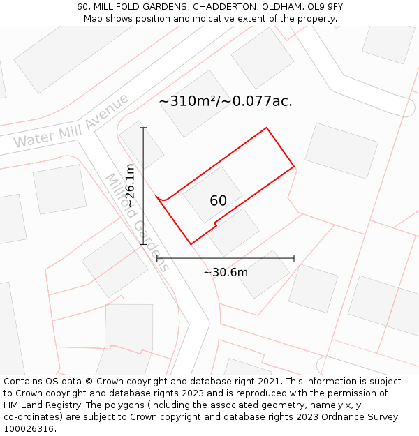 60, MILL FOLD GARDENS, CHADDERTON, OLDHAM, OL9 9FY: Plot and title map