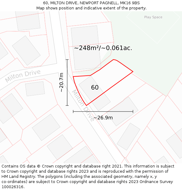 60, MILTON DRIVE, NEWPORT PAGNELL, MK16 9BS: Plot and title map