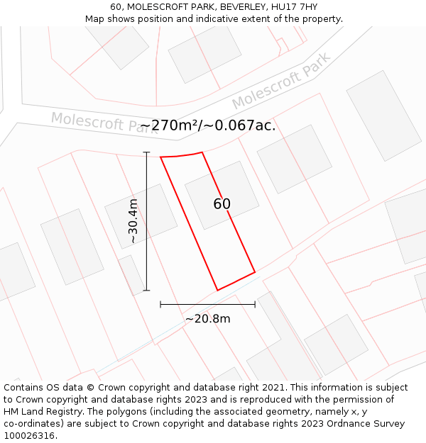 60, MOLESCROFT PARK, BEVERLEY, HU17 7HY: Plot and title map