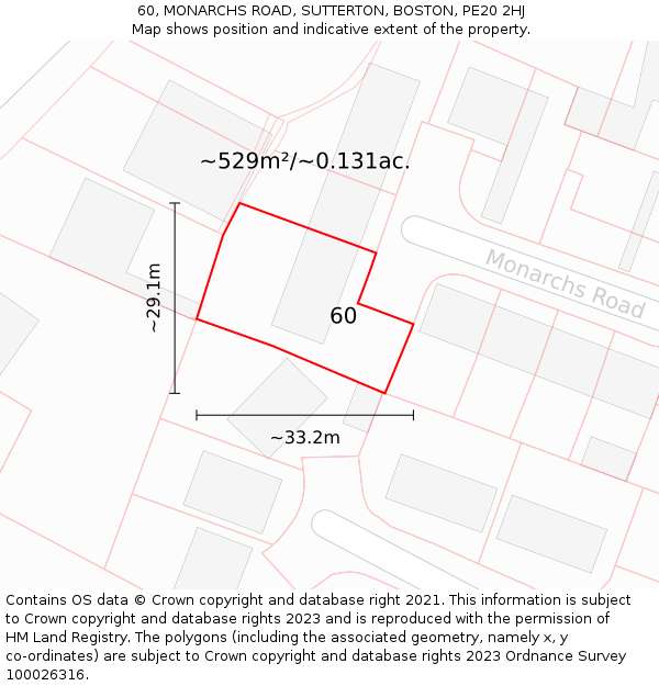 60, MONARCHS ROAD, SUTTERTON, BOSTON, PE20 2HJ: Plot and title map