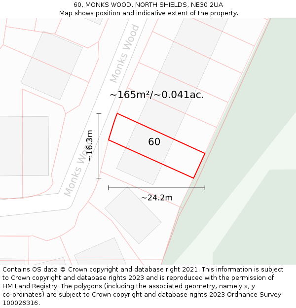 60, MONKS WOOD, NORTH SHIELDS, NE30 2UA: Plot and title map