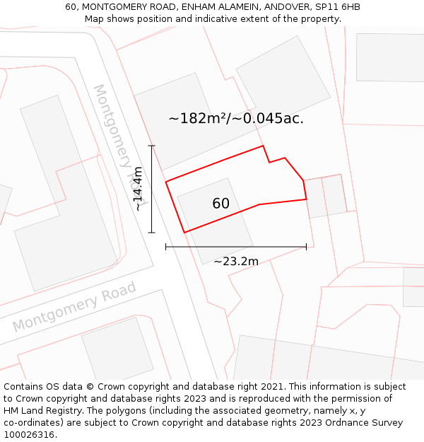 60, MONTGOMERY ROAD, ENHAM ALAMEIN, ANDOVER, SP11 6HB: Plot and title map