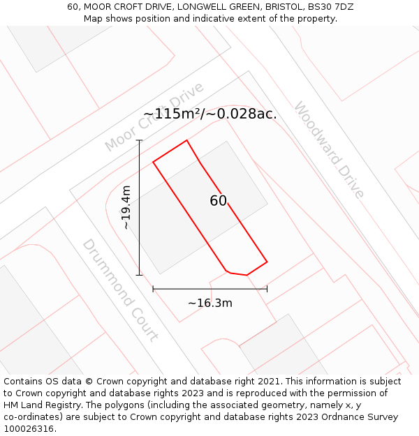 60, MOOR CROFT DRIVE, LONGWELL GREEN, BRISTOL, BS30 7DZ: Plot and title map