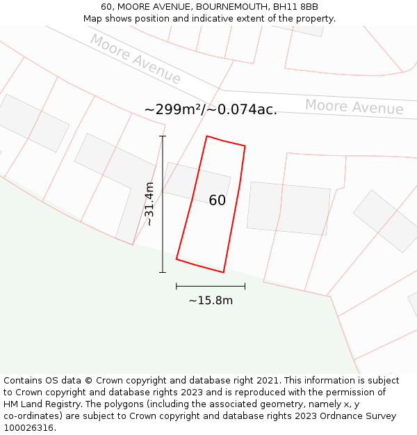 60, MOORE AVENUE, BOURNEMOUTH, BH11 8BB: Plot and title map