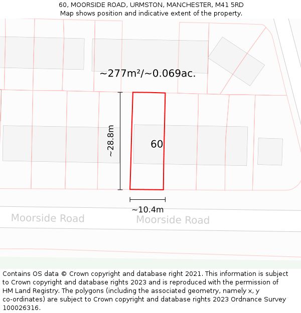 60, MOORSIDE ROAD, URMSTON, MANCHESTER, M41 5RD: Plot and title map