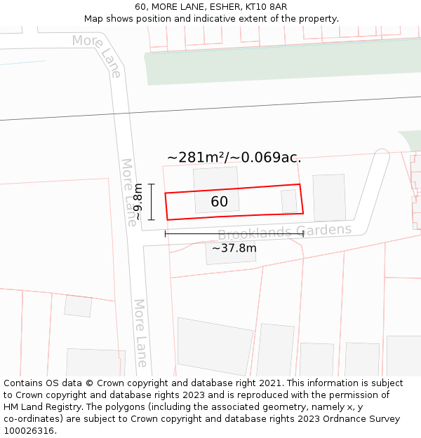 60, MORE LANE, ESHER, KT10 8AR: Plot and title map