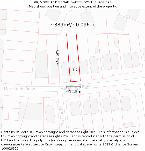 60, MORELANDS ROAD, WATERLOOVILLE, PO7 5PS: Plot and title map