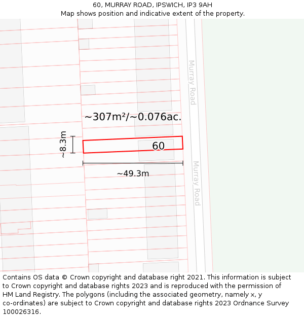 60, MURRAY ROAD, IPSWICH, IP3 9AH: Plot and title map