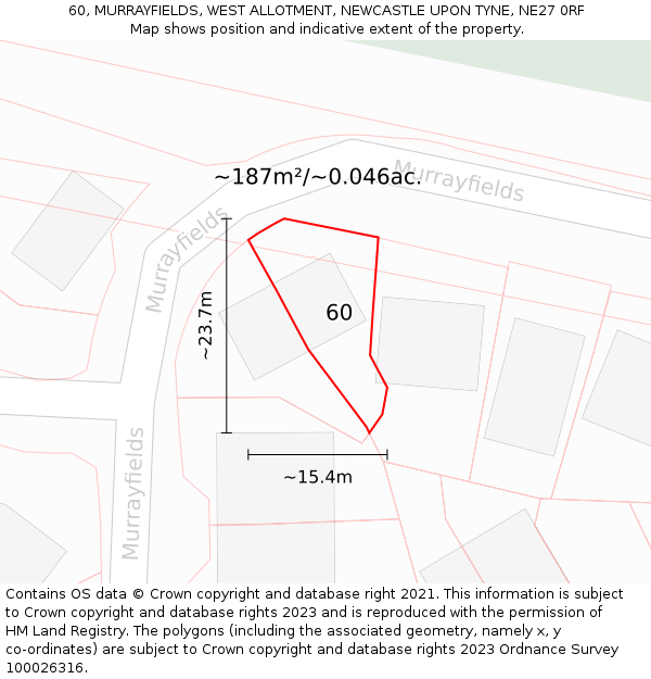 60, MURRAYFIELDS, WEST ALLOTMENT, NEWCASTLE UPON TYNE, NE27 0RF: Plot and title map