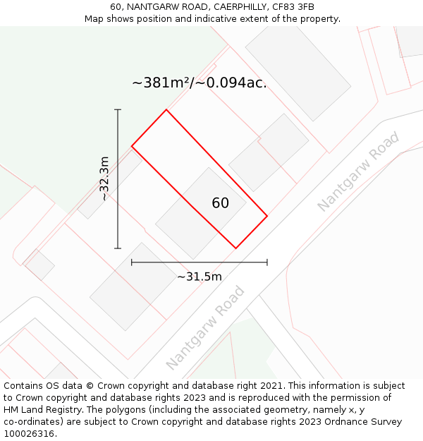 60, NANTGARW ROAD, CAERPHILLY, CF83 3FB: Plot and title map