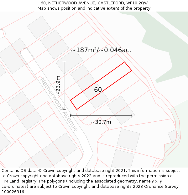 60, NETHERWOOD AVENUE, CASTLEFORD, WF10 2QW: Plot and title map