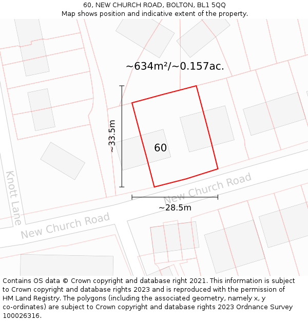 60, NEW CHURCH ROAD, BOLTON, BL1 5QQ: Plot and title map