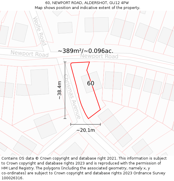 60, NEWPORT ROAD, ALDERSHOT, GU12 4PW: Plot and title map