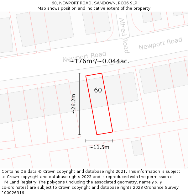 60, NEWPORT ROAD, SANDOWN, PO36 9LP: Plot and title map