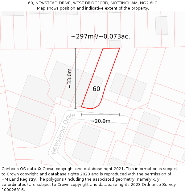 60, NEWSTEAD DRIVE, WEST BRIDGFORD, NOTTINGHAM, NG2 6LG: Plot and title map