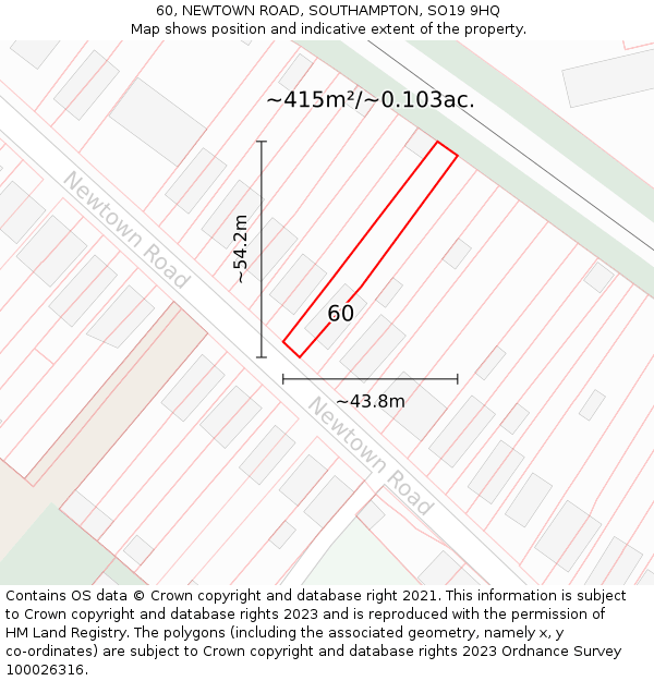 60, NEWTOWN ROAD, SOUTHAMPTON, SO19 9HQ: Plot and title map