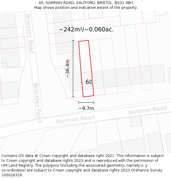 60, NORMAN ROAD, SALTFORD, BRISTOL, BS31 3BH: Plot and title map