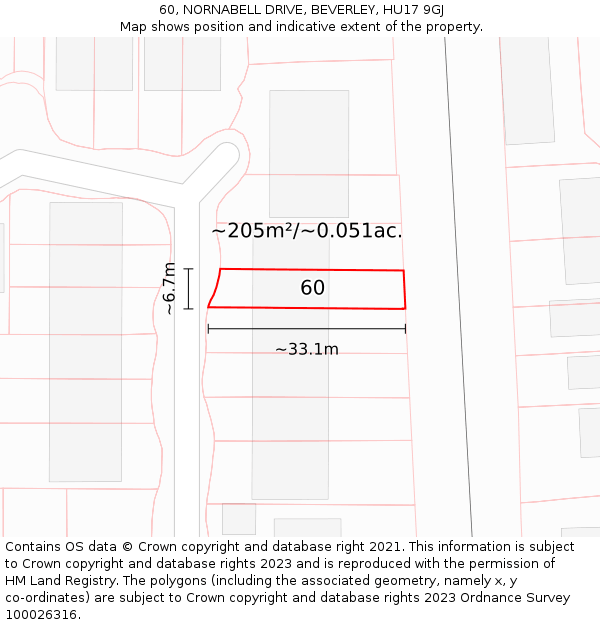 60, NORNABELL DRIVE, BEVERLEY, HU17 9GJ: Plot and title map