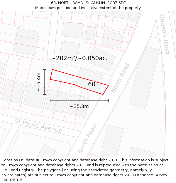 60, NORTH ROAD, SHANKLIN, PO37 6DF: Plot and title map