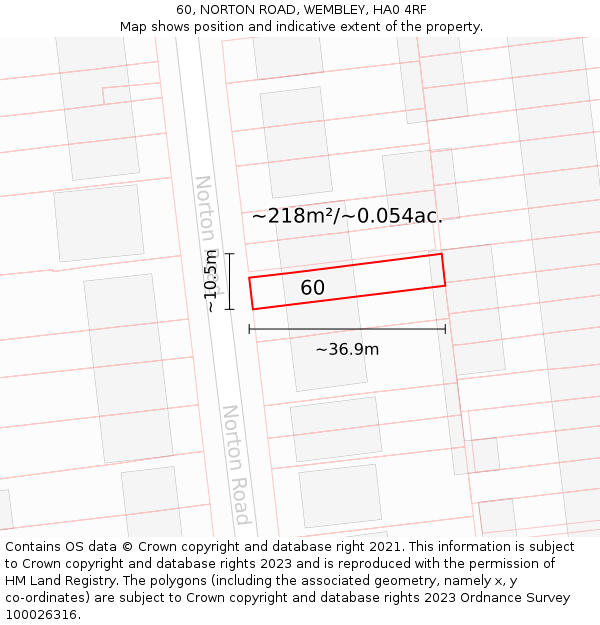 60, NORTON ROAD, WEMBLEY, HA0 4RF: Plot and title map