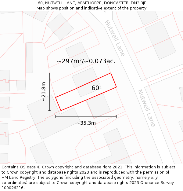 60, NUTWELL LANE, ARMTHORPE, DONCASTER, DN3 3JF: Plot and title map