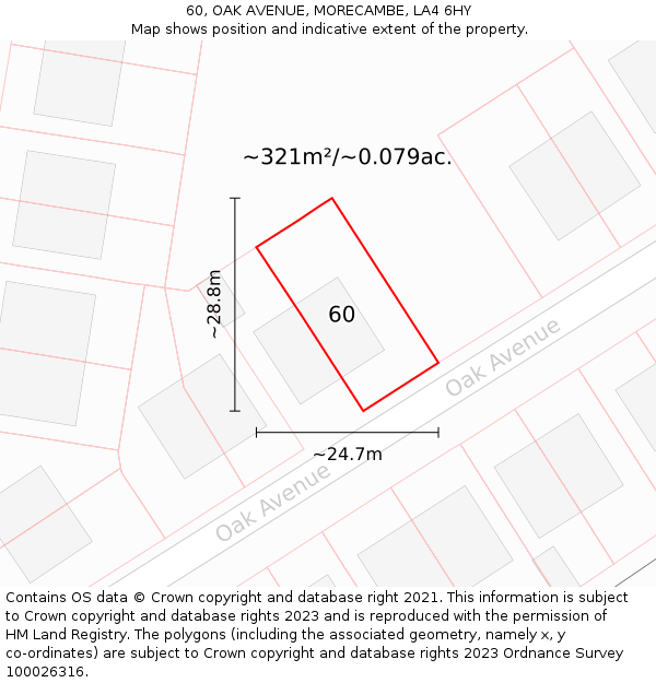 60, OAK AVENUE, MORECAMBE, LA4 6HY: Plot and title map