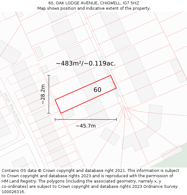 60, OAK LODGE AVENUE, CHIGWELL, IG7 5HZ: Plot and title map