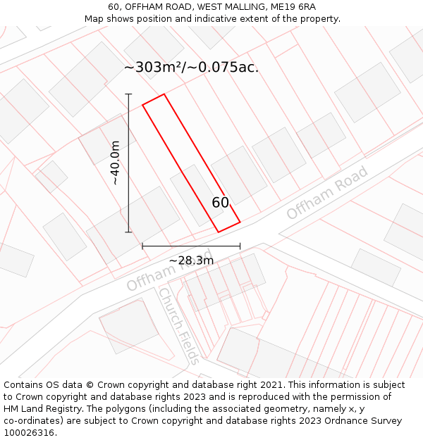 60, OFFHAM ROAD, WEST MALLING, ME19 6RA: Plot and title map
