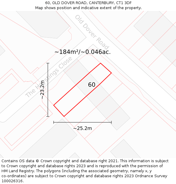 60, OLD DOVER ROAD, CANTERBURY, CT1 3DF: Plot and title map