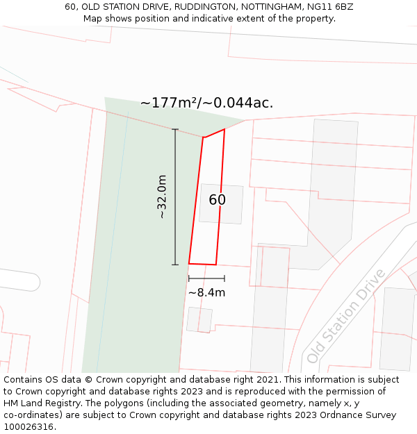 60, OLD STATION DRIVE, RUDDINGTON, NOTTINGHAM, NG11 6BZ: Plot and title map