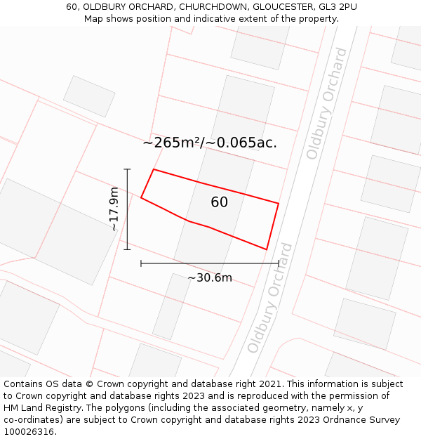 60, OLDBURY ORCHARD, CHURCHDOWN, GLOUCESTER, GL3 2PU: Plot and title map