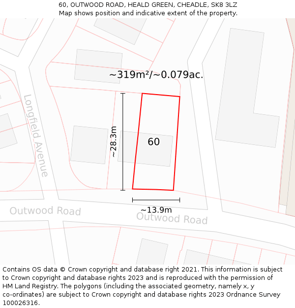 60, OUTWOOD ROAD, HEALD GREEN, CHEADLE, SK8 3LZ: Plot and title map