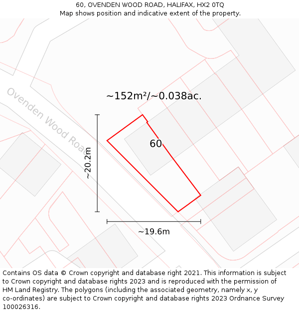 60, OVENDEN WOOD ROAD, HALIFAX, HX2 0TQ: Plot and title map
