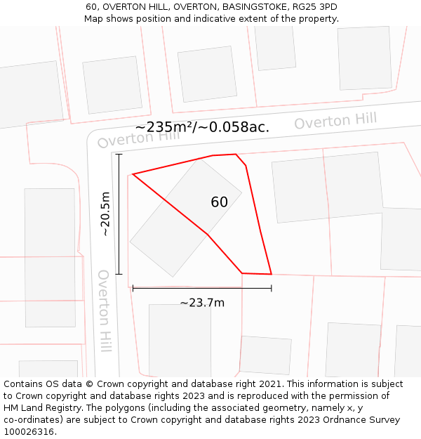 60, OVERTON HILL, OVERTON, BASINGSTOKE, RG25 3PD: Plot and title map