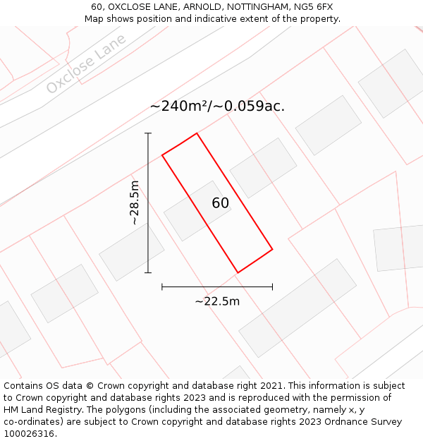 60, OXCLOSE LANE, ARNOLD, NOTTINGHAM, NG5 6FX: Plot and title map